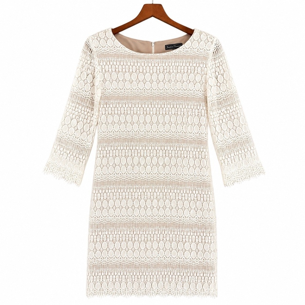 Jessica Howard Dress 14 Petite Ivory Crochet Lace Bell Sleeve Boho Bridal Shower